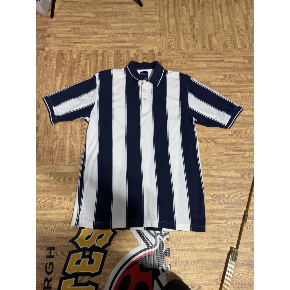 Vtg Men's Catalina Polo Blue and White Stripe Large‎